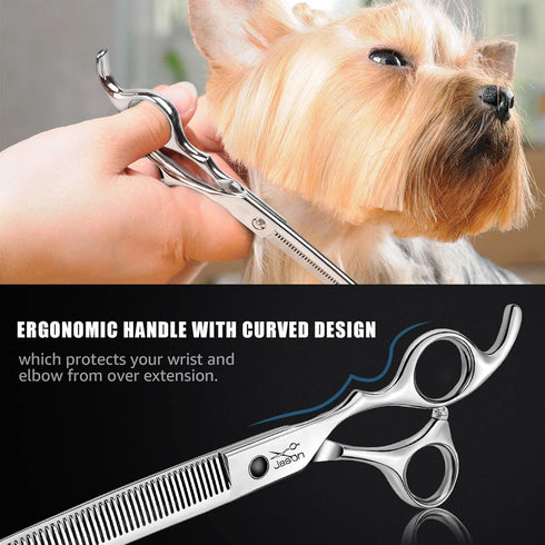 7.5" Trimming Offset JASON Dog Grooming Thinning Blending Scissor, Ergonomic Pet Grooming Thinner Blender Shears Cat