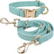 Leather Dog Collar and Leash Set, 7FT Reflective Vegan Leather with Gold Metal Buckle for Small, Medium, Large Dogs (S,