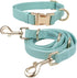 Leather Dog Collar and Leash Set, 7FT Reflective Vegan Leather with Gold Metal Buckle for Small, Medium, Large Dogs (S,