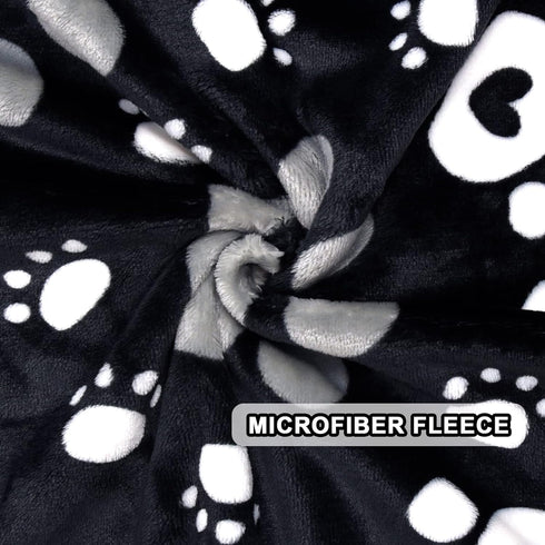 Soft Fleece Dog Blanket for Small Medium Dogs, Cute Paw Print Fluffy Flannel Pet Blanket Mat Cover for Bed Couch, Black