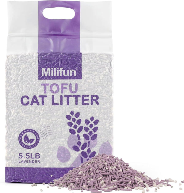 Tofu Cat Litter - Dust-Free, Fast Drying, Ultra Absorbent Clumping Pellets, Lavender Odor Control, Less Scattering