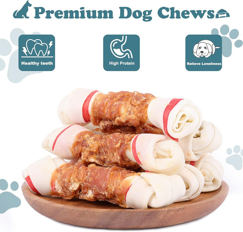 Dog Treats Chicken Wrapped Rawhide Bones - Small Dog Treats, Puppy Chews, 6.5" 0.5lb