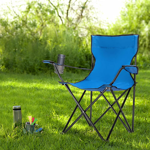 BTinoe Camping Chair with Cup Holder,Blue Folding Chairs for Outside,Oxford Cloth Beach Chair,Heavy Folding Chair