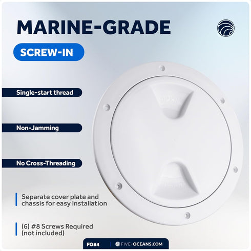 Five Oceans Marine Hatch - Boat Access Round Inspection Deck Plate with Detachable Cover, UV Resistant ABS