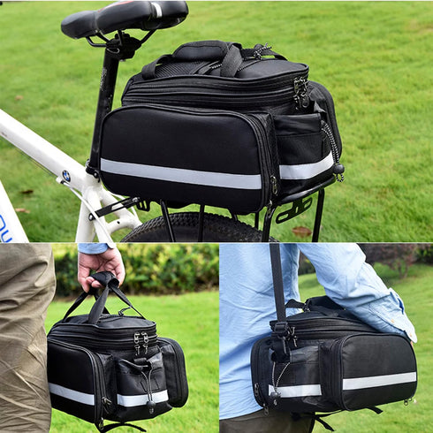 Multi-Function Bike Rear Rack Bag, Detachable Cycling Luggage Bag with Rain Cover (27L)