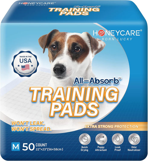 Honey Care All-Absorb Puppy Training Pads, Ultra Absorbent, Odor Eliminating, Leak-Proof 5-Layer 22"x23" Pads