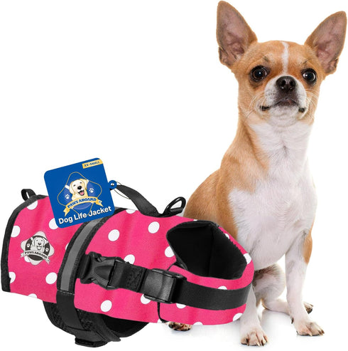 Paws Aboard Dog Life Jacket - Adjustable, Reflective, Comfortable Swim Vest for Dogs, XX-Small to Extra Large (Pink