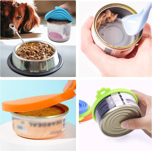 3 Pack Pet Food Can Covers, Universal Safe Silicone Lid Covers for Dog & Cat Food (green+blue+orange)