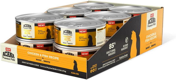 ACANA PREMIUM PATE Wet Cat Food, Chicken & Fish Recipe in Beef Bone Broth, 5.5oz (Case of 12)