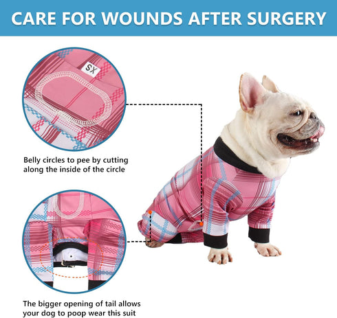 Etdane Dog Recovery Suit for Surgery, Female Spay Onesie for Dogs, Blue Red Plaid/XL