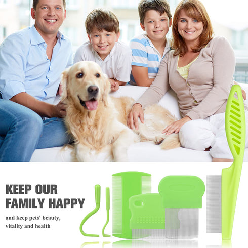 Cat & Dog Grooming Set - Fine Tooth Comb for Grooming, Removing Dandruff Flakes, Float Hair, Tear Marks (Green)