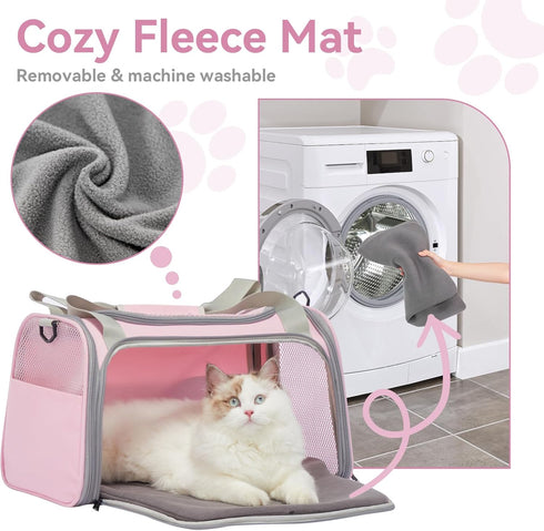 17.510.510.5 3-Way 12 lb Airline Approved Cat Carrier in, Escape-Proof Design with Locking Zippers & Safety Leash