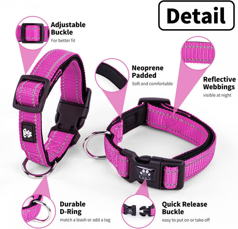 NESTROAD Reflective Dog Collar and Leash Set, Soft Neoprene Adjustable Nylon Collar for Small Medium Large Dogs (Small