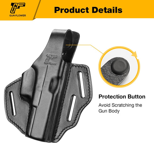 OWB Thumb Break Holster for Glock 17, 19, 19x, 22, 23, 31, 32, 45, Full Grain Leather, Right Hand