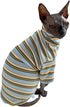 Turtle Neck Vintage Stripes Cotton T-Shirts for Sphynx Hairless Cats & Small Dogs (Light Blue, 7-8.8 lbs)