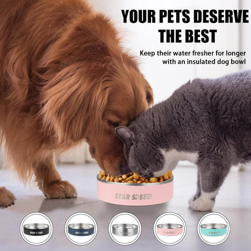 24oz Stainless Steel Dog Bowls with Rubber Bottom, Non-Slip Double Wall Metal Feeding Bowl for Small Medium Dogs
