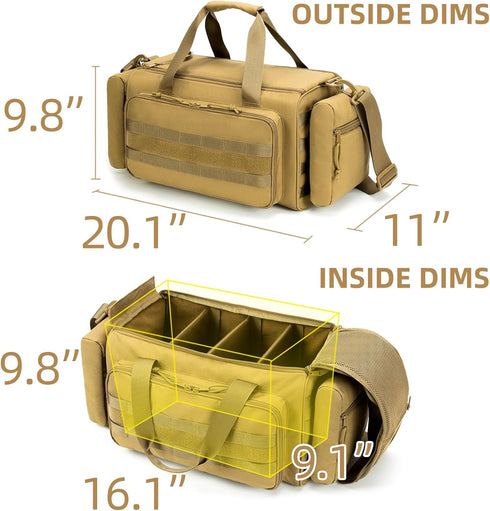 Range Bag for Handgun Ammo Shooting, L/XL Gun Case Carry 5+ Pistols with Lockable Zipper Molle Strap