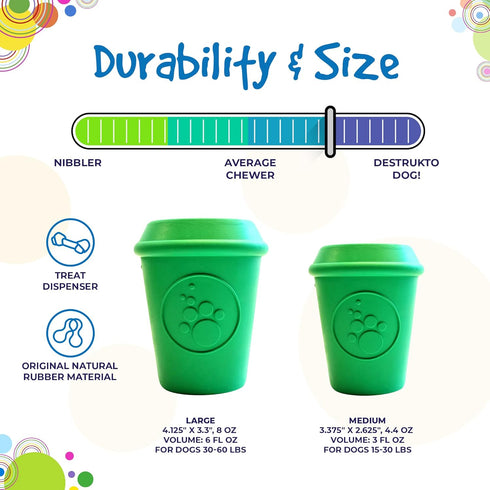 SodaPup Coffee Cup – Durable Dog Treat Dispenser & Chew Toy Made in USA from Non-Toxic Natural Rubber Material