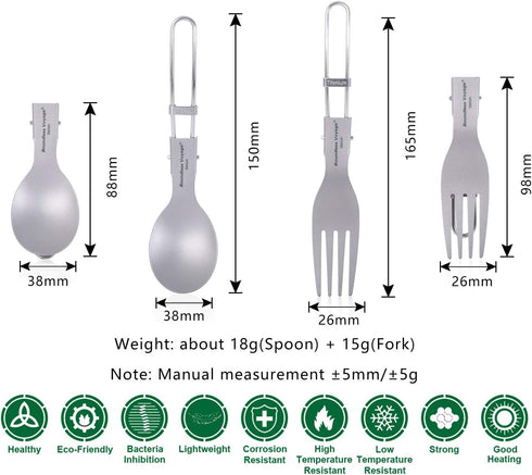 iBasingo Titanium Spork Spoon Fork Knife with Folding Handle Ultralight Dinnerware Utensils for Camping Outdoor Picnic Hiking Travel Home use