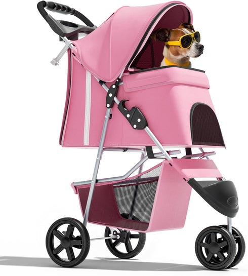 Magshion 3-Wheel Pet Stroller, Foldable Travel Jogger for Small & Medium Dogs &