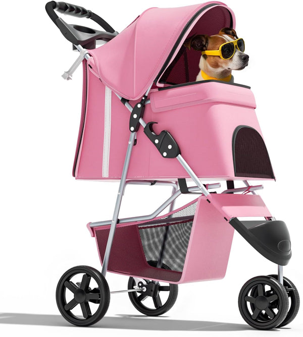 Magshion 3-Wheel Pet Stroller, Foldable Travel Jogger for Small & Medium Dogs &