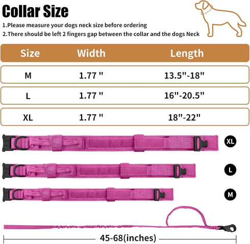 Tactical Dog Collar and Leash Set, Adjustable Military Nylon Training Collar with Control Handle and Metal Buckle for