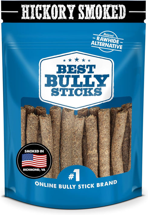 Premium Hickory Smoked Real Beef Dog Treats - 20 pack Bully Snap Stick, 100% Natural, Rawhide-Free, High Protein