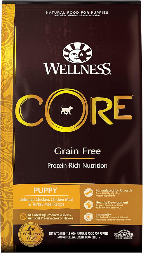 Wellness CORE Natural Dry Grain Free Puppy Food, Chicken & Turkey, 26 lb Bag