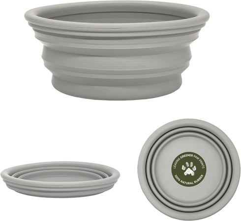 Hevea Collapsible Dog Bowl - 100% Natural Rubber, Ultra Portable Pocket Sized Water Travel Bowl (Cloudy Grey)