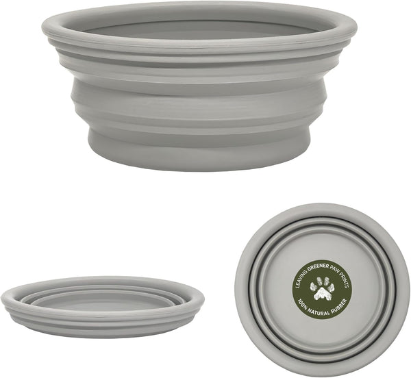Hevea Collapsible Dog Bowl - 100% Natural Rubber, Ultra Portable Pocket Sized Water Travel Bowl (Cloudy Grey)