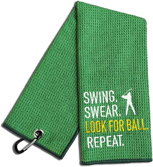 Swing Swear Look for Embroidered Green Golf Towel, Funny Towels for Golf Bags with Clip, Gift for Grandpa Dad Golfer