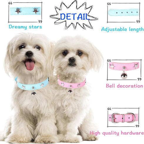 Dog Collar with Bell and Star Studs,Dog Necklace for Cat Puppy Small Medium Large Dog Collar Pet Collar Adjustable Length
