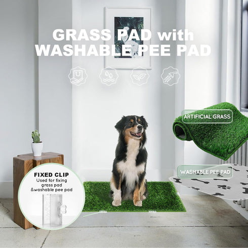HQ4US 4LEGS 2 Sets, Dog Pee Grass with Washable Pee Pads for Dog Litter Box Large Ultra-Absorbent Artificial Grass Pads