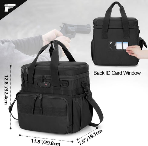 Tactical Gun Range Bag with 3 Pistol Capacity and TSA Lock, Duffle Bag with 2 Small Cases and Magazine Slots