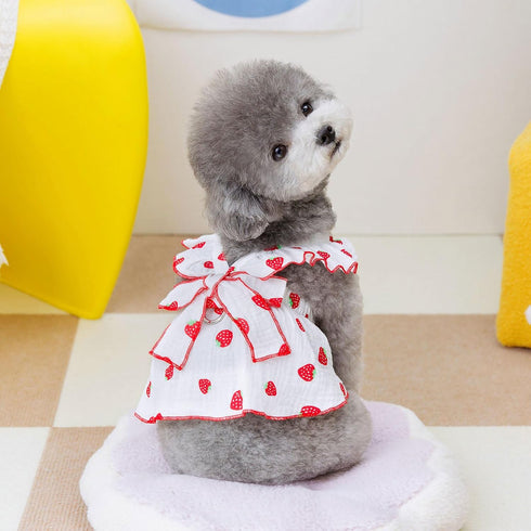 Dog Dresses for Small Dogs Girl female Dog Clothes Cat Clothes Cat Dress Cute Cotton extra small Summer clothes Bow Decor Printed Strawberry Dog Birthday Outfit Small Puppy Clothes white XS