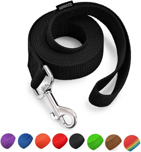 AMAGOOD 6 FT Puppy/Dog Leash, Strong Durable Traditional Style with Easy to Use Collar Hook, Black