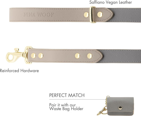 London Vegan Leather Dog Leash (4ft) - Padded Luxury Dog Lead for Large Dogs, Ideal Long Leash for Medium Dogs (Grey