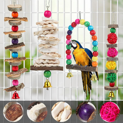 Bird Perch Bird Toys, 6 Pack Wooden Chew Toys, Cage Accessories for Parakeet, Conure, Cockatiel, Lovebird, Budgie