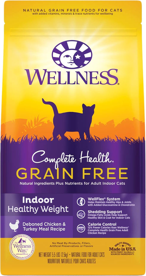 Wellness Natural Pet Food Complete Health Grain-Free Indoor Healthy Weight Chicken & Turkey Meal, 5.5 lb Bag