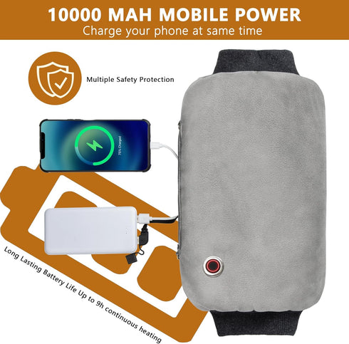 Rechargeable Hand Warmers, 10000mAh Electric Heated Gloves Power Bank, Portable Graphene Pouch with 3 Levels &