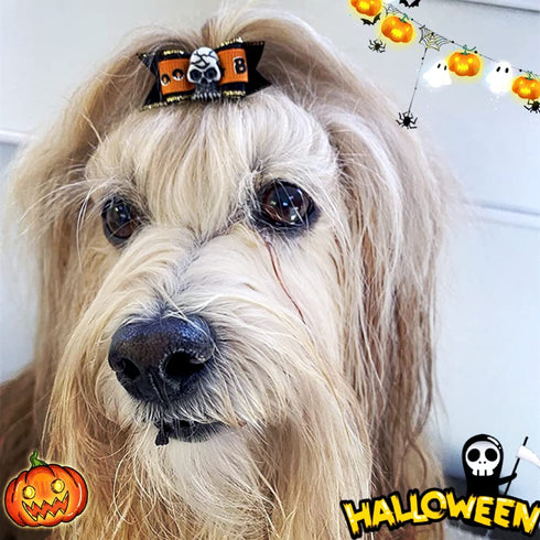 50pcs/Pack Pet Dog Cat Halloween Hair Bows, Rhinestone Puppy Grooming Bows with Rubber Bands