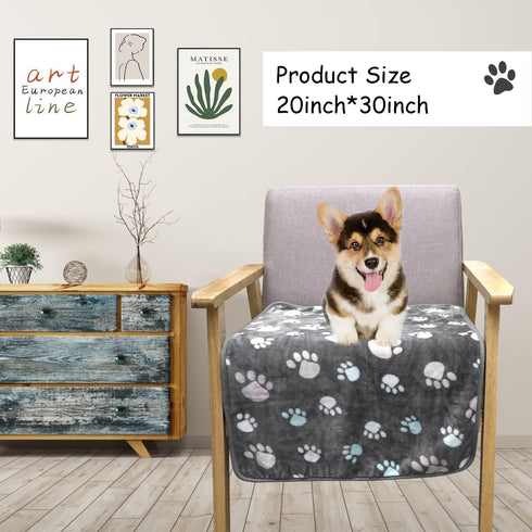 3 Pack Blankets for Dogs, Super Soft Fluffy Fleece, 30x20 inch Grey Flannel Throw for Dog, Puppy, Cat Paw