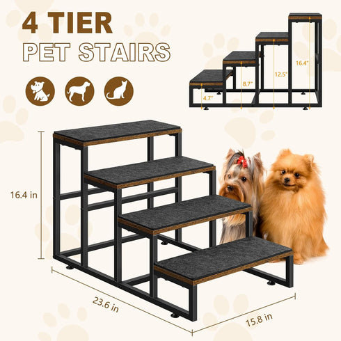 Dog Stairs for High Beds - 4 Steps for Small Medium Dogs, Easy to Walk on Pet Steps for Beds and Cars