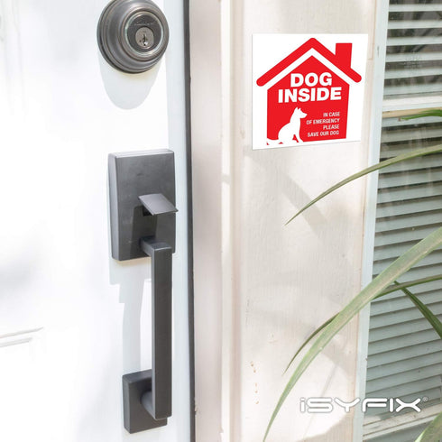 iSYFIX Dog Inside Alert Signs Stickers, 4 Pack, 5x5 Inch, Premium Self-Adhesive Vinyl, Indoor and Outdoor Red
