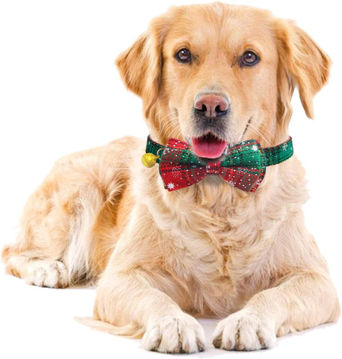 KUDES 2 Pack Christmas Snowflake Dog Collars, Breakaway with Bow Tie and Bells for Small/Medium/Large Pets, Red & Green