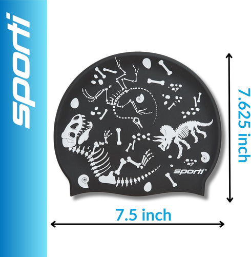 Sporti Silicone Swim Cap with Graphic Design, Non Slip, Easy Wear and Removal, Dimension Height 7.6" Opening 7.5"
