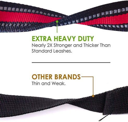 JSXD 5 FT Heavy Duty Double Handle Dog Leash with Comfortable Padded and Reflective Rope for Small, Medium, Large Dogs