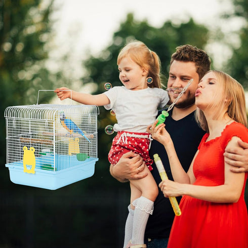 Travel Bird Cages for Cockatiels, Parrot Cage Starter Kit with Stand Accessories for Small Birds (Blue)