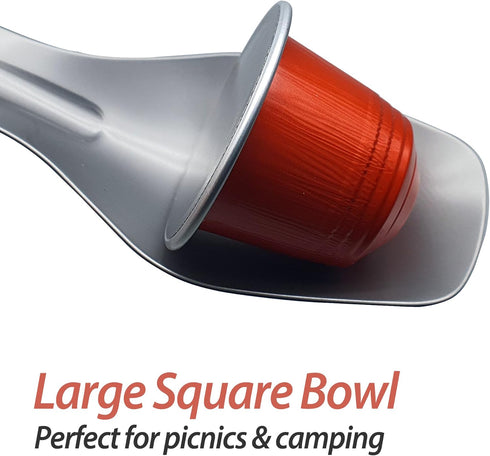 Portable 4-in-1 Camping Utensil Set: Spoon, Spork, Knife, Tongs - Stainless Steel Multi Tool for Outdoor Cooking (Grey)