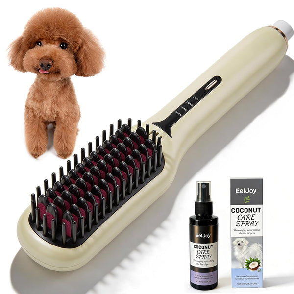 2-in-1 Electric Pet Grooming Brush with Coconut Oil Conditioner Spray, Professional Hair